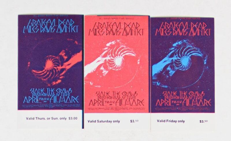 1970 BG-227 Grateful Dead Miles Davis Fillmore West Complete Set of 3 Original Tickets Near Mint 81