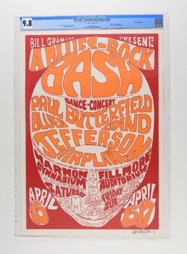 1966 BG-3 Jefferson Airplane Harmon Gymnasium & Fillmore Auditorium Signed Wilson Poster CGC 9.8