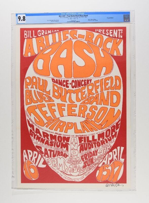 1966 BG-3 Jefferson Airplane Harmon Gymnasium & Fillmore Auditorium Signed Wilson Poster CGC 9.8