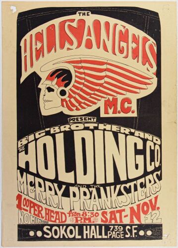 1966 AOR-2.247 Hells Angels Dance Big Brother & The Holding Company The Merry Pranksters Sokol Hall Poster Fine 59