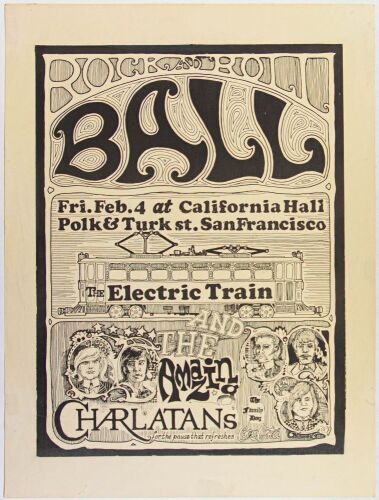 1966 FD-VII The Charlatans The Electric Train Rock and Roll Ball California Hall Poster Extra Fine 65 Restored