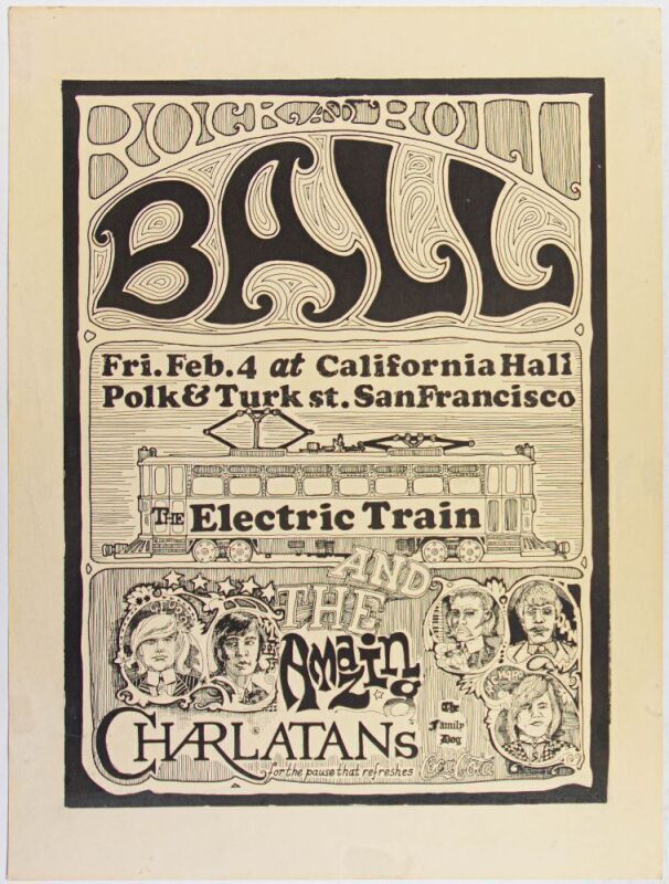 1966 FD-VII The Charlatans The Electric Train Rock and Roll Ball California Hall Poster Extra Fine 65 Restored