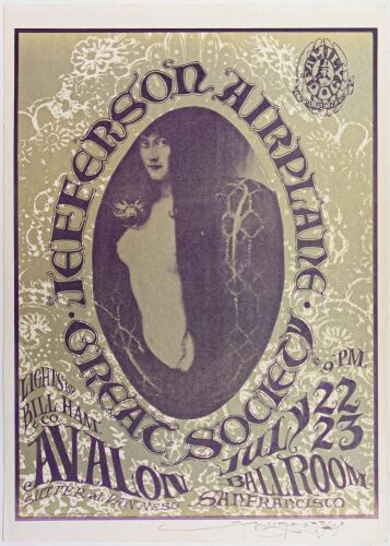 1966 FD-17 Jefferson Airplane The Great Society Avalon Ballroom Signed Mouse Poster Excellent 79