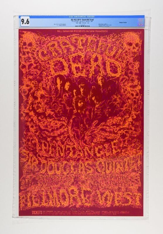 1969 BG-162 Grateful Dead Fillmore West Signed Conklin Poster CGC 9.6