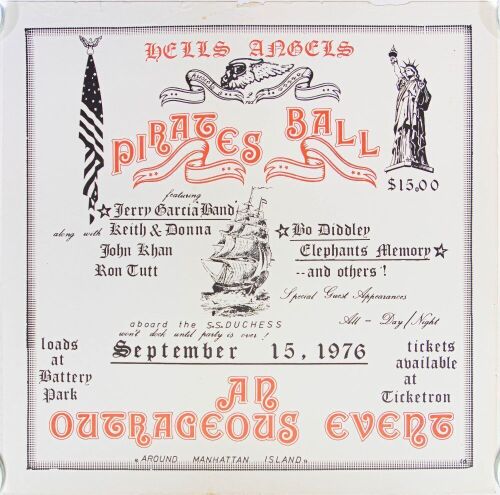1976 Jerry Garcia Band Bo Diddley Hells Angels A Pirate's Ball S.S. Dutchess New York Poster Extra Fine 65