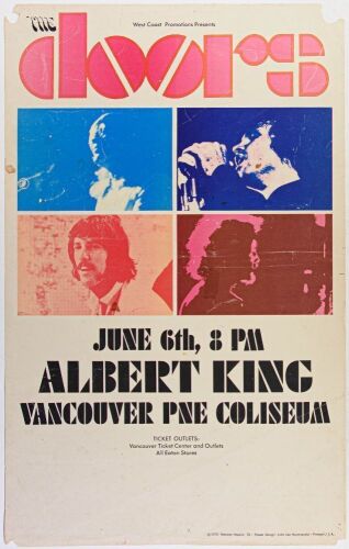 1970 The Doors Albert King PNE Coliseum Vancouver Poster Extra Fine 61