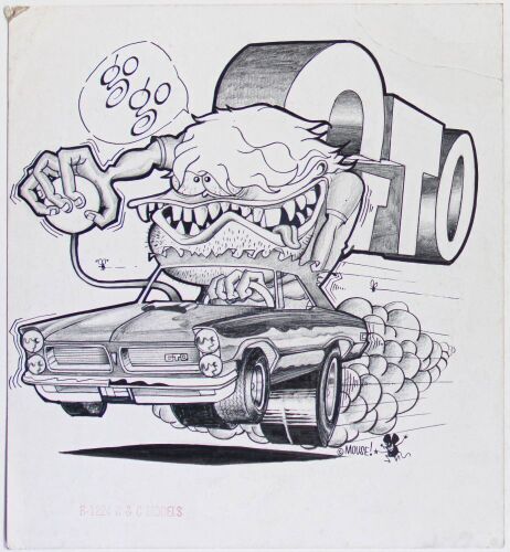 1964 Stanley Mouse Hot Rod GTO Model Signed Mouse Original Art Drawing on Board