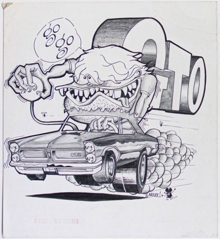 1964 Stanley Mouse Hot Rod GTO Model Signed Mouse Original Art Drawing on Board