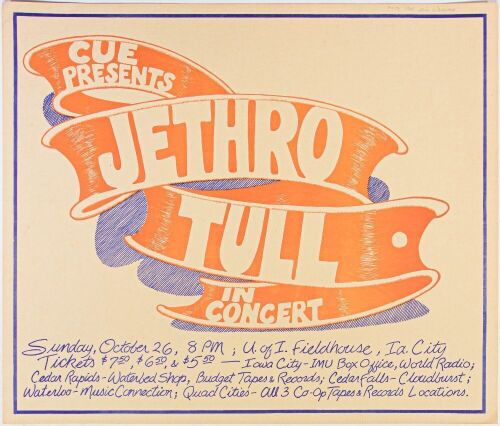 1975 Jethro Tull The University of Iowa Fieldhouse Iowa City Screenprint Poster Near Mint 81