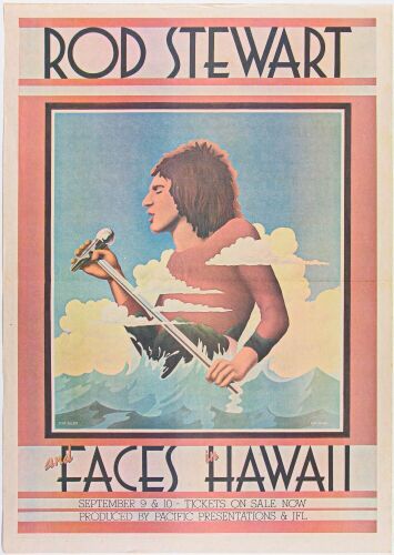 1975 Rod Stewart & Faces Honolulu International Center Arena Poster Near Mint 81