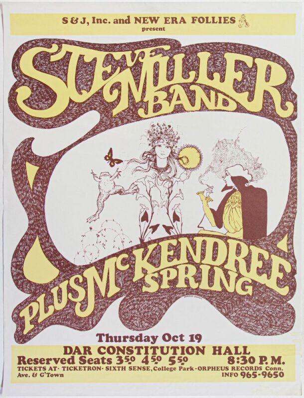 1972 Steve Miller Band D.A.R. Constitution Hall Washington DC Poster Excellent 79