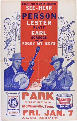 1955 Lester Flatt & Earl Scruggs The Park Theatre McMinnville Hatch Cardboard Poster Extra Fine 67