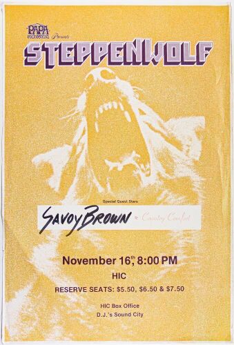 1975 Steppenwolf Savoy Brown Honolulu International Center Arena Poster Excellent 75