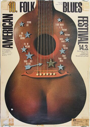 1972 Gunther Kieser Big Mama Thornton Memphis Slim Big Joe Williams American Folk Blues Festival Hamburg Germany Poster Fine 59