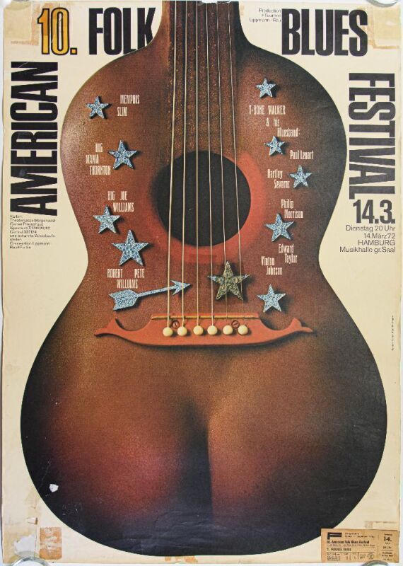 1972 Gunther Kieser Big Mama Thornton Memphis Slim Big Joe Williams American Folk Blues Festival Hamburg Germany Poster Fine 59