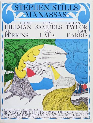 1973 Stephen Stills Manassas The Roanoke Civic Center Poster Excellent 77