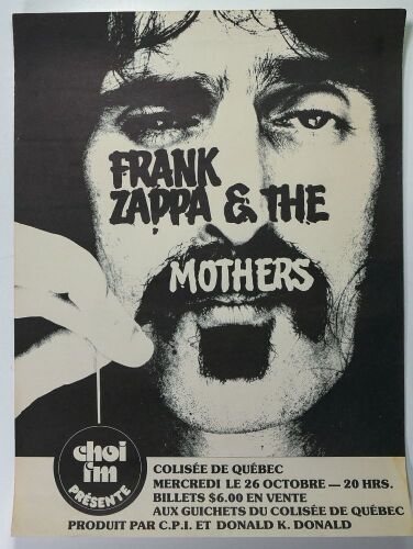1977 Frank Zappa & The Mothers Colisee de Quebec Poster Excellent 73