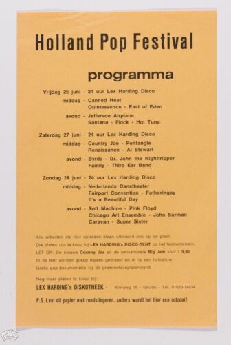 1970 Pink Floyd The Byrds Jefferson Airplane Santana Hot Tuna The Holland Pop Festival Kralingsebos Rotterdam Program Near Mint 81