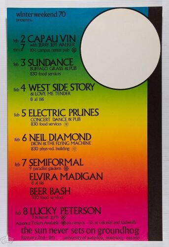 1970 Neil Diamond Jerry Jeff Walker Dion The Electric Prunes The University of Waterloo Ontario Poster Mint 91