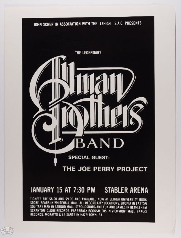 1981 Allman Brothers Band Stabler Arena Lehigh University Bethlehem Poster Near Mint 89