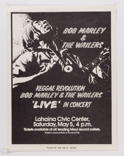 1979 Bob Marley & The Wailers The Lahaina Civic Center Maui Flyer Near Mint 81