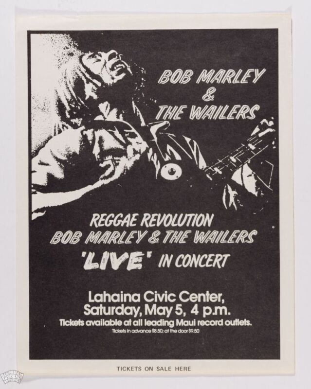 1979 Bob Marley & The Wailers The Lahaina Civic Center Maui Flyer Near Mint 81