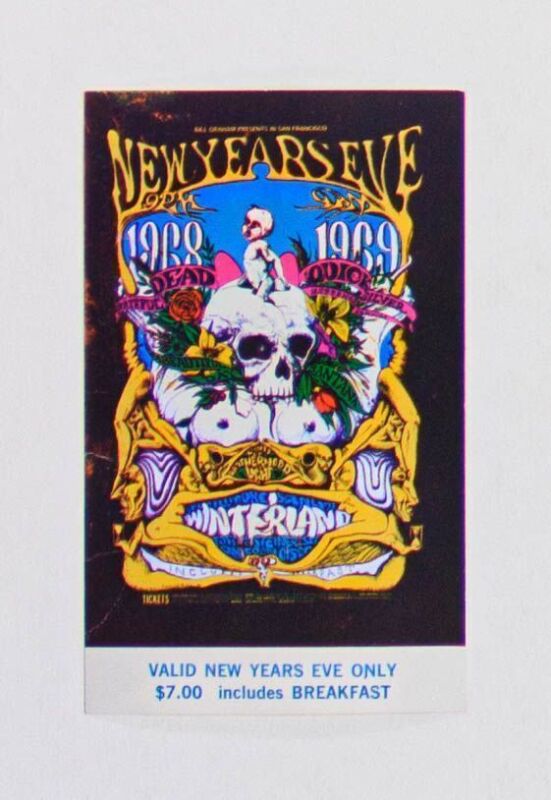 1968 BG-152 Grateful Dead Santana NYE Winterland Original Ticket Near Mint 83