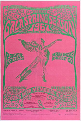1967 Bob Schnepf Pacific Ballet Company Gala Spring Season Poster Near Mint 80