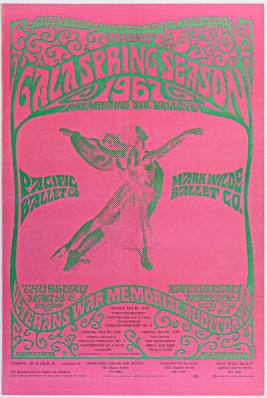 1967 Bob Schnepf Pacific Ballet Company Gala Spring Season Poster Near Mint 80