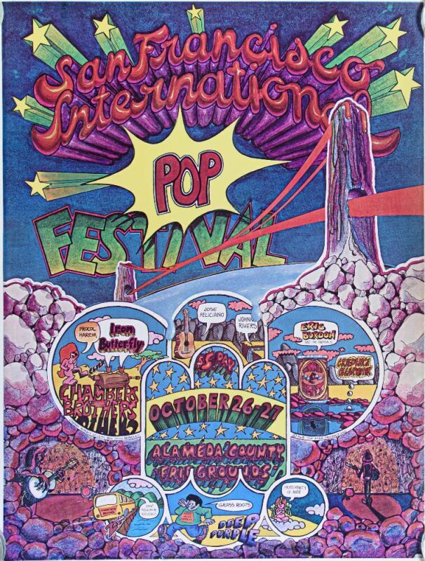1968 Canned Heat Iron Butterfly Deep Purple San Francisco International Pop Festival Poster Near Mint 85