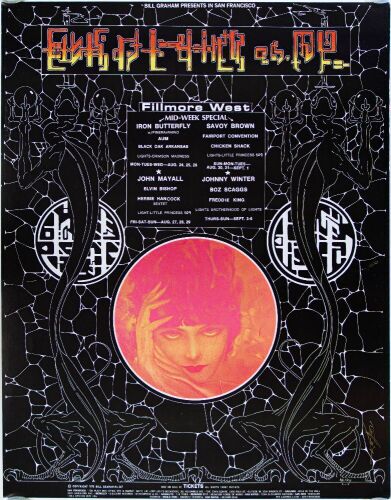 1970 BG-247 Iron Butterfly John Mayall Johnny Winter Fillmore West Signed Kelley Poster Near Mint 87