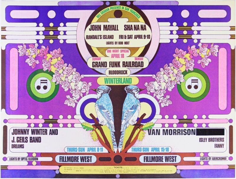 1971 BG-276-B Van Morrison John Mayall Johnny Winter Fillmore West & Winterland Poster Near Mint 89