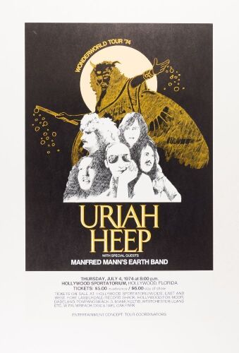 1974 Uriah Heep Manfred Mann's Earth Band Hollywood Sportatorium Poster Mint 91