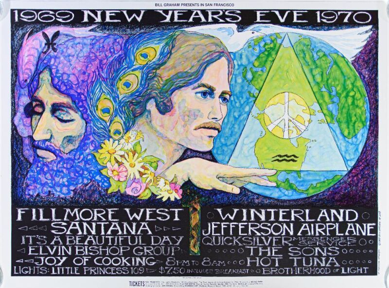 1969 BG-209 Jefferson Airplane Santana Hot Tuna NYE Winterland & Fillmore West Poster Mint 90