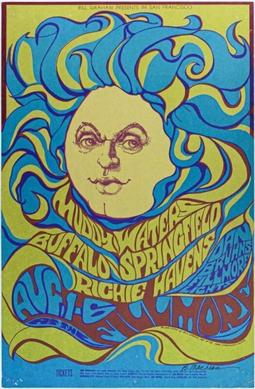 1967 BG-76 Buffalo Springfield Muddy Waters Fillmore Auditorium Signed MacLean Poster Extra Fine 65