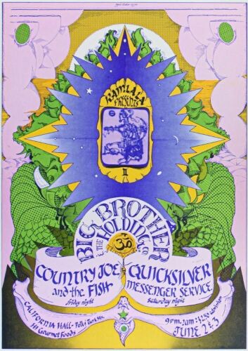 1967 AOR-2.158 Big Brother Janis Joplin Quicksilver California Hall Poster Mint 91