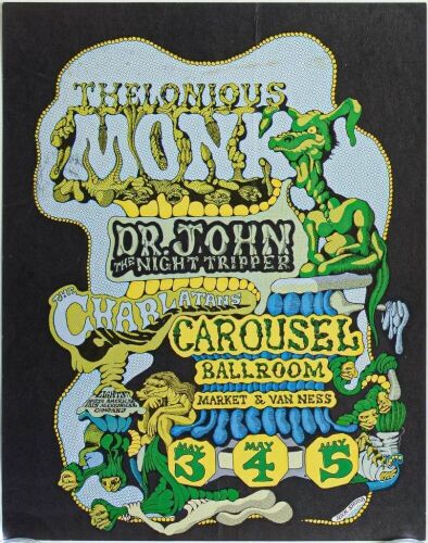 1968 AOR-2.167 Rick Shubb Thelonius Monk Dr. John Carousel Ballroom Poster Extra Fine 69