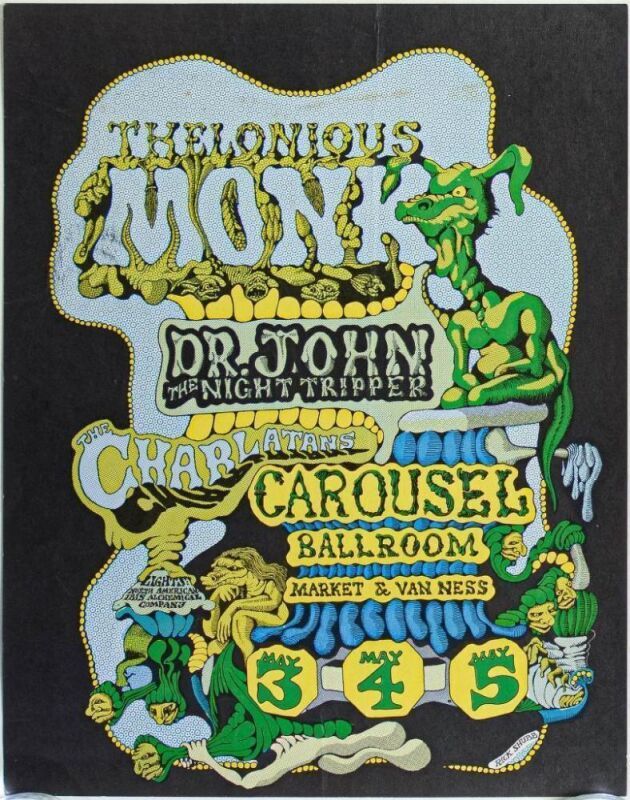 1968 AOR-2.167 Rick Shubb Thelonius Monk Dr. John Carousel Ballroom Poster Extra Fine 69