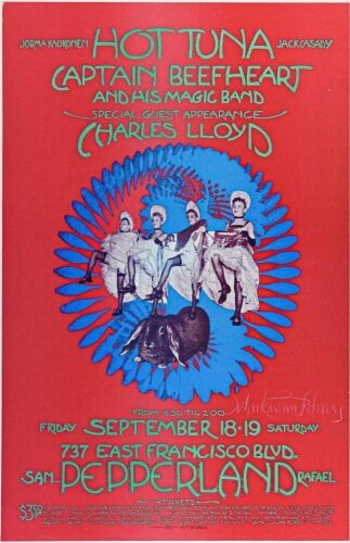 1970 Hot Tuna Captain Beefheart Pepperland San Rafael Signed Behrens Poster Near Mint 85