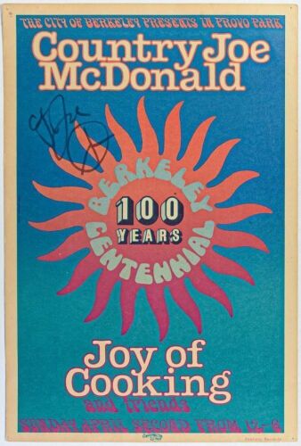 1972 AOR-4.75 Country Joe McDonald Provo Park Berkeley Signed Country Joe Poster Extra Fine 65