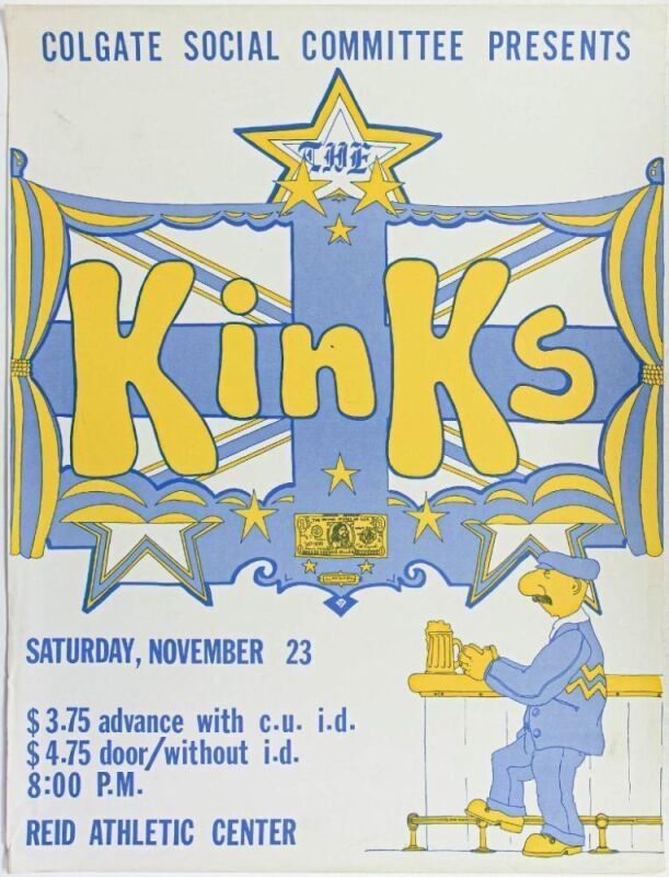 1974 The Kinks Reid Athletic Center Colgate University Poster Extra Fine 69