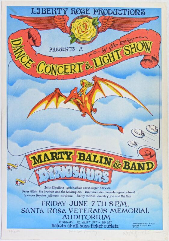 1985 Dinosaurs Veterans Memorial Auditorium Santa Rosa LE Signed Ash Poster Excellent 70