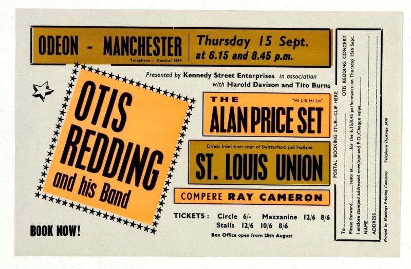 1966 Otis Redding Alan Price The Odeon Cinema Manchester Handbill Mint 93