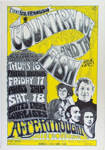 1967 Bob Masse Country Joe & The Fish Painted Ship The Afterthought Vancouver Poster Excellent 79