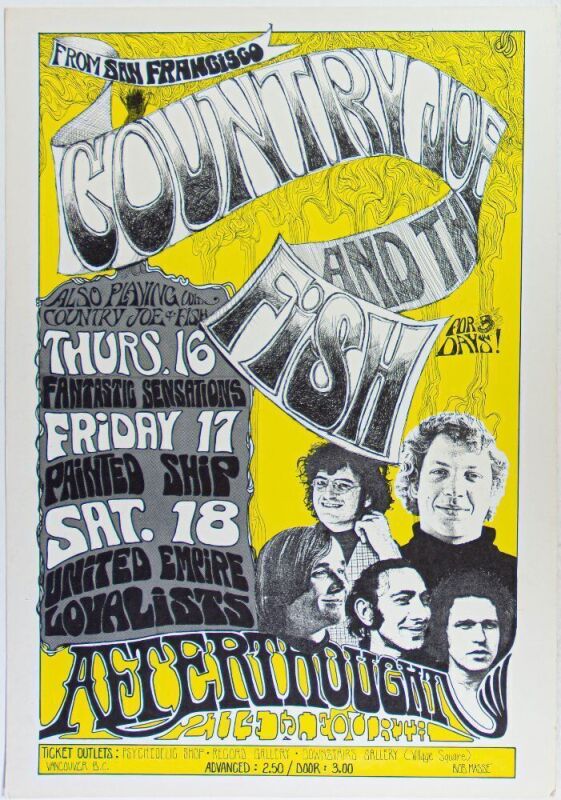 1967 Bob Masse Country Joe & The Fish Painted Ship The Afterthought Vancouver Poster Excellent 79