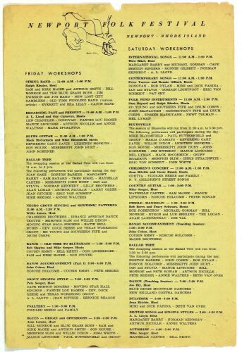 1965 Bob Dylan Newport Folk Festival Performance & Workshop Schedule Flyer Extra Fine 65