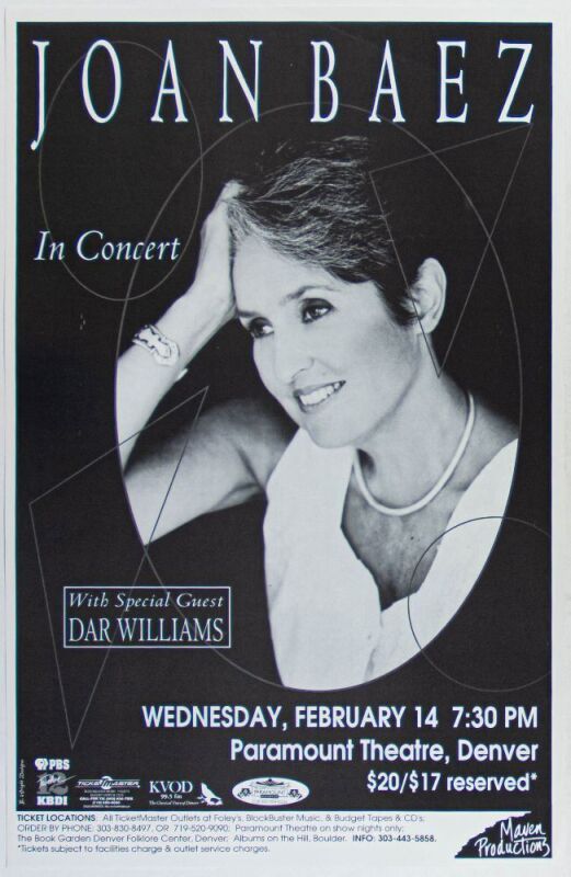 1995 Joan Baez The Paramount Theatre Denver Poster Excellent 73
