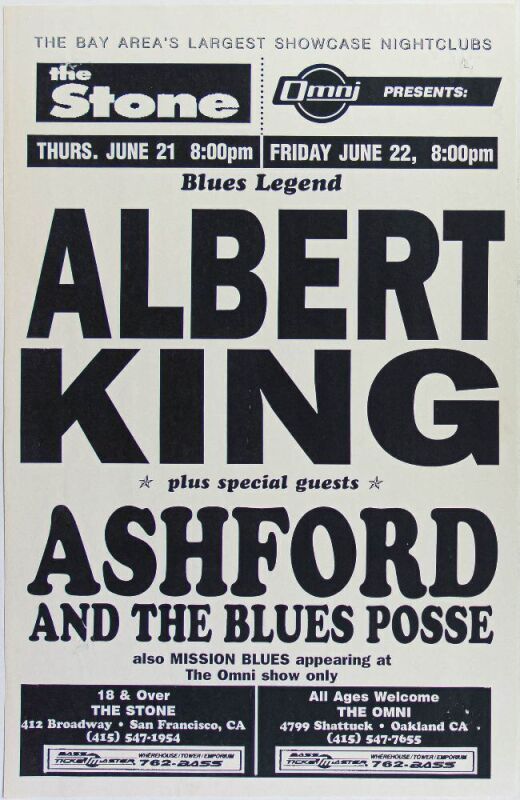 1984 Albert King The Stone San Francisco & The Omni Oakland Poster Excellent 70