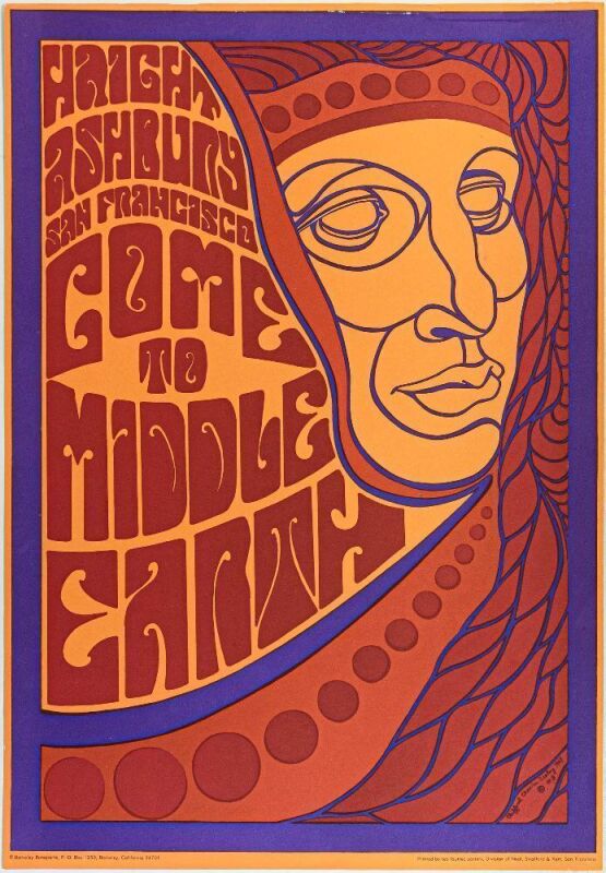1969 Clifford Charles Seeley Come to Middle Earth Haight Ashbury Poster Excellent 71
