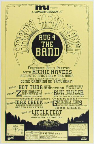 1991 The Band Billy Preston Richie Havens Hot Tuna Little Feat Arrow Head Ranch Poster Excellent 79